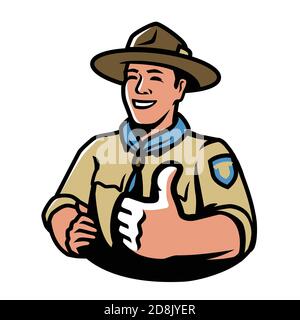 Park ranger in uniform. Scout, camping symbol vector illustration Stock Vector