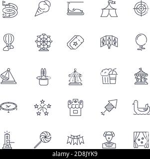 Line icons set. Amusement park pack. Vector Stock Vector