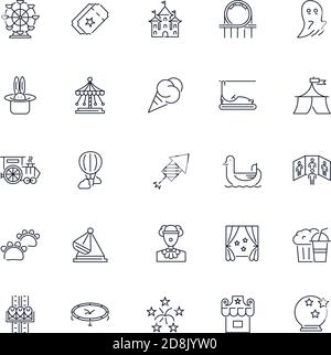 Line icons set. Amusement park pack. Vector Stock Vector