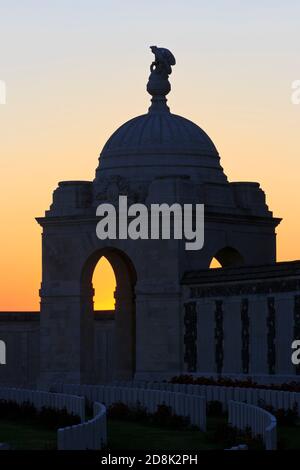 Tyne Cot Cemetery (1914-1918), the largest cemetery for Commonwealth forces in the world, for any war, in Zonnebeke, Belgium at sunset Stock Photo