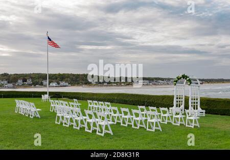 Outdoor Wedding Venue with Cloudy Weather in Ogunquit, Maine, United States, USA Stock Photo