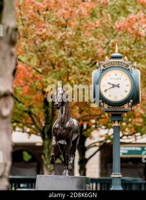 Lexington, KY, USA. 30th Oct, 2020. October 30, 2020: The view of the BreedersÕ Cup statue in the paddock at Keeneland Racetrack in Lexington, Kentucky on October 30, 2020. Scott Serio/Eclipse Sportswire/Breeders Cup/CSM/Alamy Live News Stock Photo