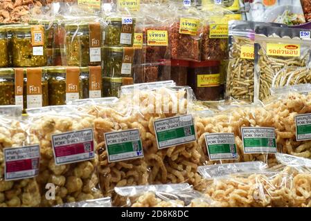 Thai snacks sold in a shop, Chiang Mai, Thailand Stock Photo
