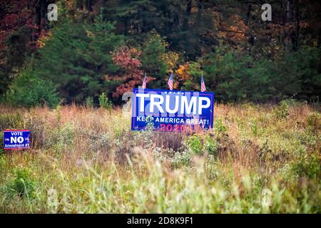 Charlottesville, USA - October 25, 2020: Presidential election political sign placard in support of Donald J. Trump with Keep America Great 2020 text