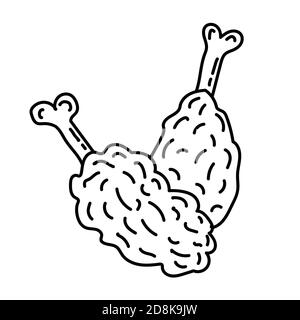 Chicken Fried Icon. Doodle Hand Drawn or Black Outline Icon Style Stock Vector