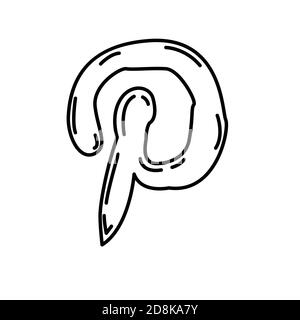 Pinterest Icon. Doodle Hand Drawn or Black Outline Icon Style Stock Vector