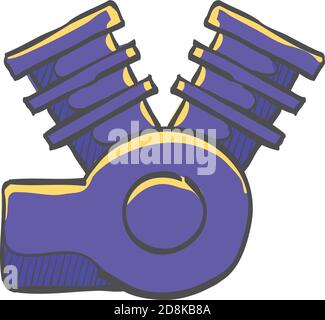 Motorcycle machine icon in color drawing. Automotive bike sport transportation power fuel Stock Vector