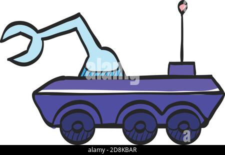 Space rover icon in color drawing. Vehicle, exploration, planet surface Stock Vector