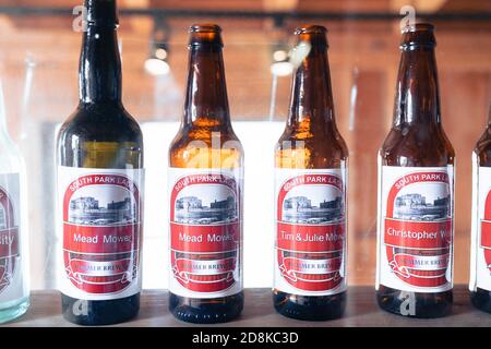 South Park City, Colorado - September 16, 2020: Display of South Park Lager beer on a shelf Stock Photo