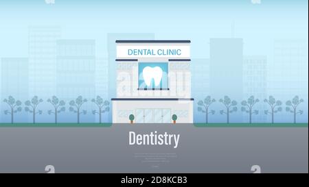 Dental clinic banner with dental office building flat design vector illustration Stock Vector