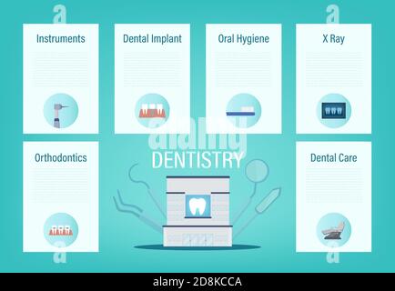 Dental clinic infographic with dental office and icons flat design vector illustration Stock Vector