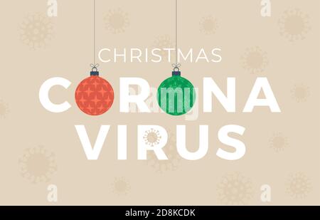 Coronavirus Christmas concept. Flat cartoon Coronavirus concept inscription typography design logo, Contagious diseases of the characters when exposed Stock Vector