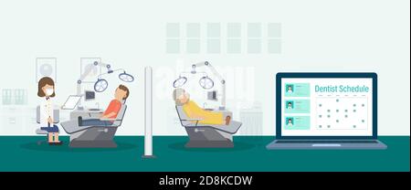 Dental appointment on computer notebook flat design vector illustration Stock Vector