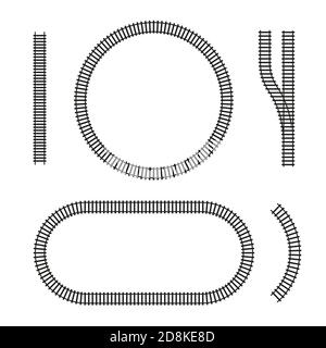 Curved vector railroad isolated. Design elements of the railway tracks Stock Vector