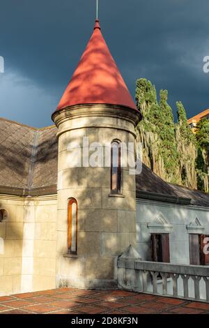 MEDELLIN, COLOMBIA - Nov 18, 2019: Medellin, Antioquia / Colombia - November 17 2019: Pointed Roof of one of the Towers of the Museum The Castle in Po Stock Photo