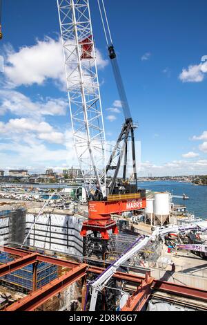 Construction crane on building site at Barangaroo in Sydney,NSW,Australia Stock Photo