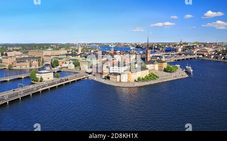 Scenic view of Stockholm's Old Town (Gamla Stan) and surrounding skyline, Sweden Stock Photo