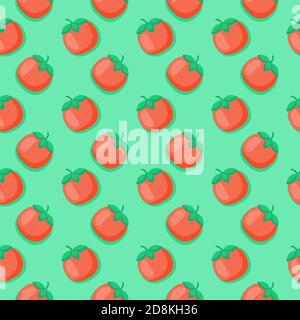Tomato pattern fruits wallpaper printing decorative banner green isolated background with flat color style Stock Vector