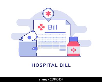 Hospital bill health care money wallet bottle pharmacy white isolated background with flat color outline style Stock Vector