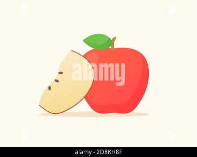 Apple fruit fresh slice juicy vitamin nutrition fiber white isolated background with flat color style Stock Vector