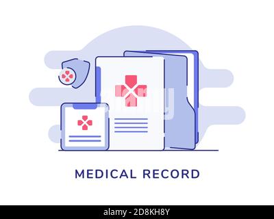 Medical record on file folder document clipboard white isolated background with flat color outline style Stock Vector