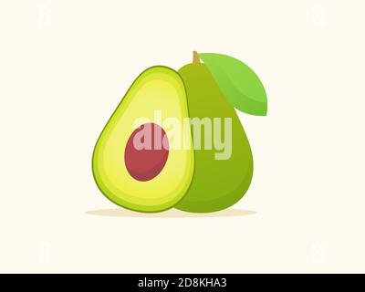 Avocado fruit fresh slice juicy vitamin nutrition fiber white isolated background with flat color style Stock Vector