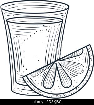 shot with slice lime alcohol drink, thin line style icon vector illustration Stock Vector
