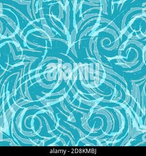Vector seamless linear pattern on a turquoise background for decor. Texture for fabrics curtains or wrapping paper. Spiral waves bends and loops. Stock Vector