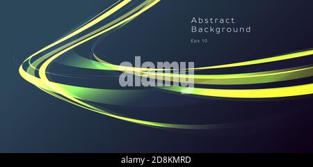 Abstract background, presentation cover with fluid smoth stripe of gren and yellow lights composition Stock Vector