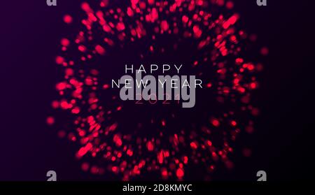 Abstract light circle of red lights explosion with happy new year copy inside the round graphic element Stock Vector