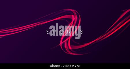 Dynamic red wave made of stripes of light in movement, dark abstract background with sports copy, poster banner composition Stock Vector