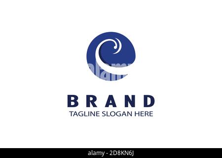 Unique And Minimalist Ocean Wave Logo, wave in negative space inside a blue circle. Stock Vector