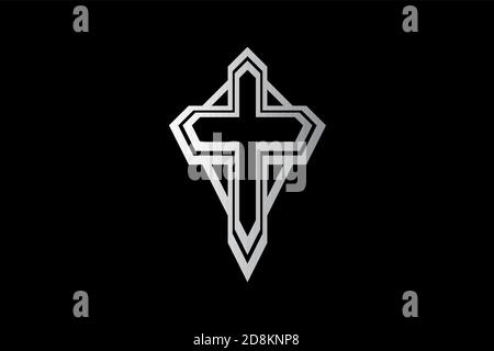 Modern glossy metallic Church cross logo. Creative and elegant design. Stock Vector