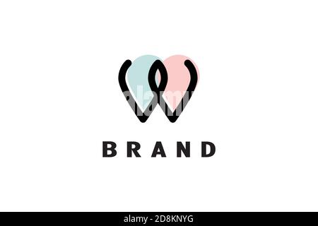 Double Pin Letter W Logo Stock Vector