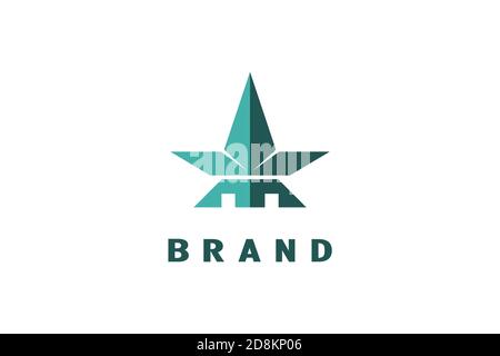 Marijuana Leaf Star Tower Logo Stock Vector