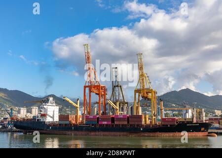 08 JAN 2020 - Port of Spain, Trinidad and Tobago - Cargo loading in the harbor Stock Photo