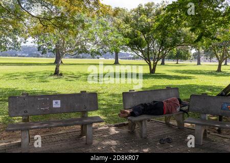 08 JAN 2020 - Port of Spain, Trinidad and Tobago - Homeless in Queen's Park Savannah Stock Photo