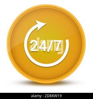 24/7 rotate arrow luxurious glossy yellow round button abstract illustration Stock Photo