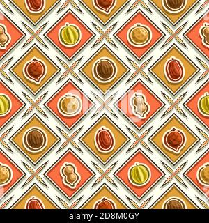 Vector Fruit Seamless Pattern, square repeating fruit background, isolated illustrations of summer fruits on white background, diamond seamless patter Stock Vector