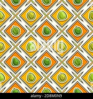 Vector Fruit Seamless Pattern, square repeating fruit background, isolated illustrations of summer fruits on white background, diamond seamless patter Stock Vector