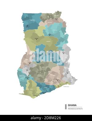 Ghana country detailed editable map with regions cities and towns ...