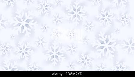 Background texture with white snowflakes on white backdrop, play of shadow on the 3d layers effect Stock Vector