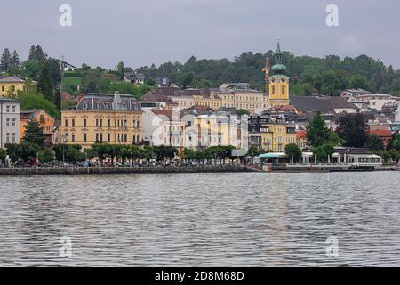 Editorial: GMUNDEN, UPPER AUSTRIA, AUSTRIA, August 14, 2020 - View of Gmunden seen from the nearby lake castle Stock Photo