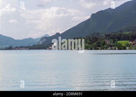 View of St. Wolfgang and Lake Wolfgang, seen from the Burglstein path Stock Photo
