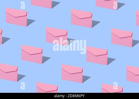 Blue envelopes-letter pattern. The envelope is not fully open to guess what's inside. Stock Photo
