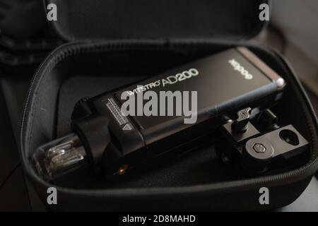 Witstro Godox AD200 Flash RUSSIA, MOSCOW - OCT 31, 2020 Stock Photo