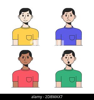 Men face with different expressions in front view Stock Vector