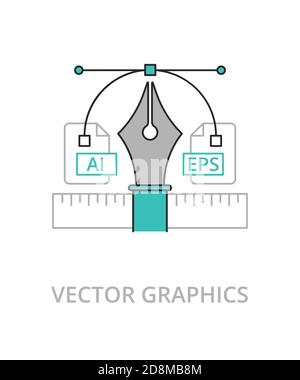 Vector bezier curve icon illustration with ruler and ai and eps files on white background Stock Vector