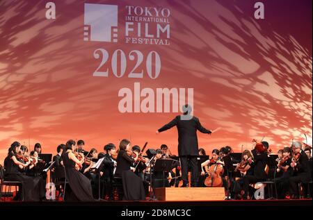 Tokyo, Japan. 31st Oct, 2020. An orchestra perform sound tracks of the famous movies for the opening of the Tokyo International Film Festival (TIFF) which will be held from October 31 through November 9 in Tokyo on Saturday, October 31, 2020. Credit: Yoshio Tsunoda/AFLO/Alamy Live News Stock Photo