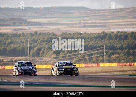 Aragon, Spain. 31st Oct 2020. 18 Monteiro Tiago (prt), ALL-INKL.DE Munnich Motorsport, Honda Civic TCR, action and 16 Magnus Gilles (bel), Comtoyou Racing, Audi LMS, action during the 2020 FIA WTCR Race of Spain, 5th round of the 2020 FIA World Touring Car Cup, on the Ciudad del Motor de Arag.n, from October 30 to November 1, 2020 in Alca.iz, Aragon, Spain - Photo Xavi Bonilla / DPPI Credit: LM/DPPI/Xavi Bonilla/Alamy Live News Stock Photo